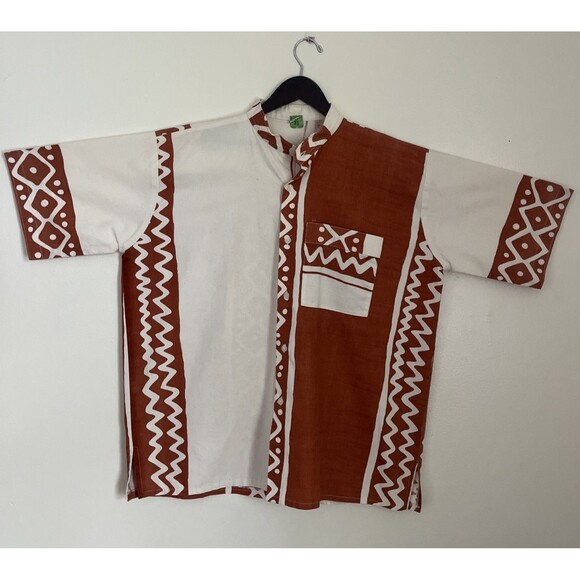 Handmade Vintage Pure Cotton Canvas Single Stitch African Tribal Button Up- XL - Picture 1 of 10